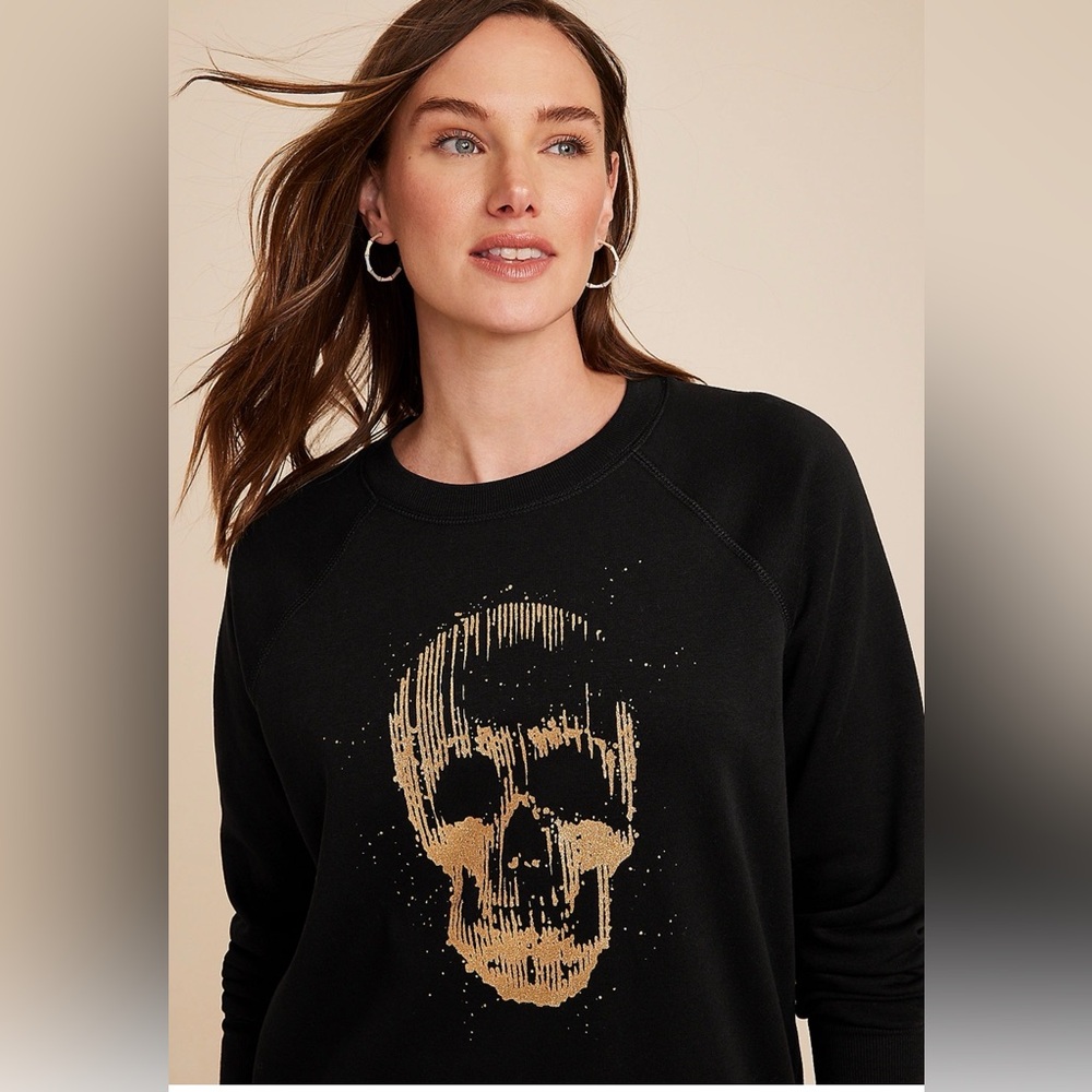 NWOT Maurice’s Black Sweatshirt with Gold Skull Graphic